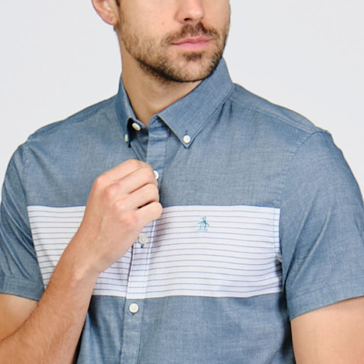 Camisa Manga Corta Con Bloque De Color En Pecho