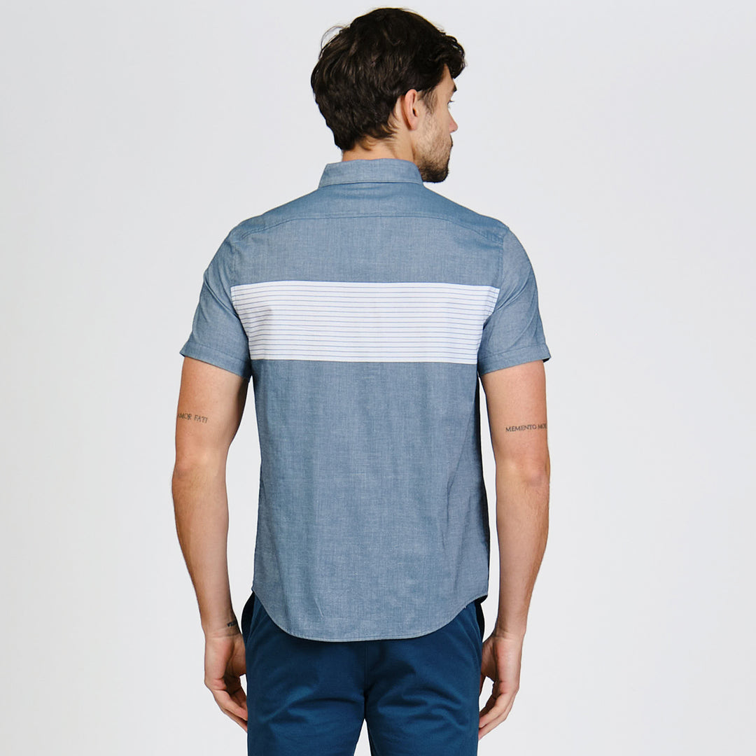 Camisa Manga Corta Con Bloque De Color En Pecho