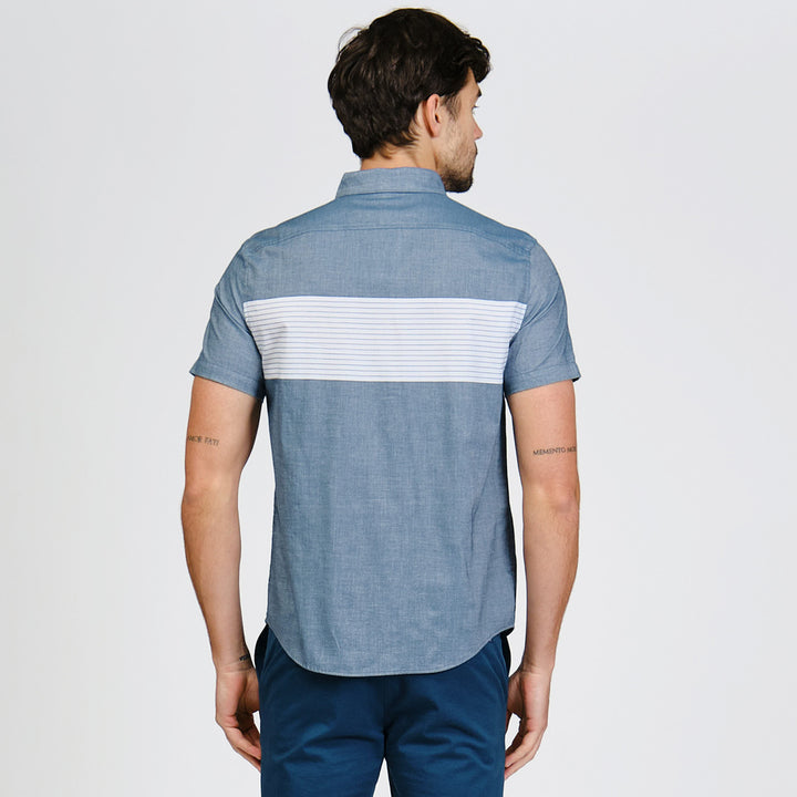 Camisa Manga Corta Con Bloque De Color En Pecho