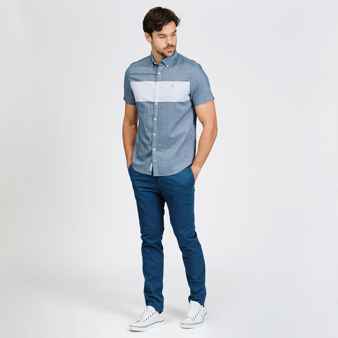 Camisa Manga Corta Con Bloque De Color En Pecho