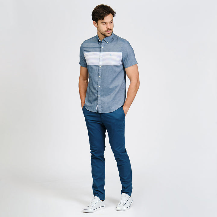 Camisa Manga Corta Con Bloque De Color En Pecho