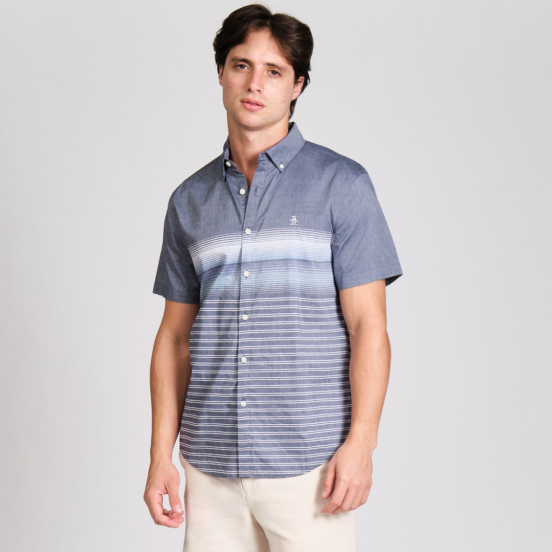Camisa Manga Corta Lineas En Degradado