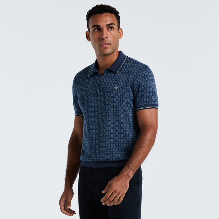 Polo De Algodón Con Jacquard Geo Y Cierre 1/4