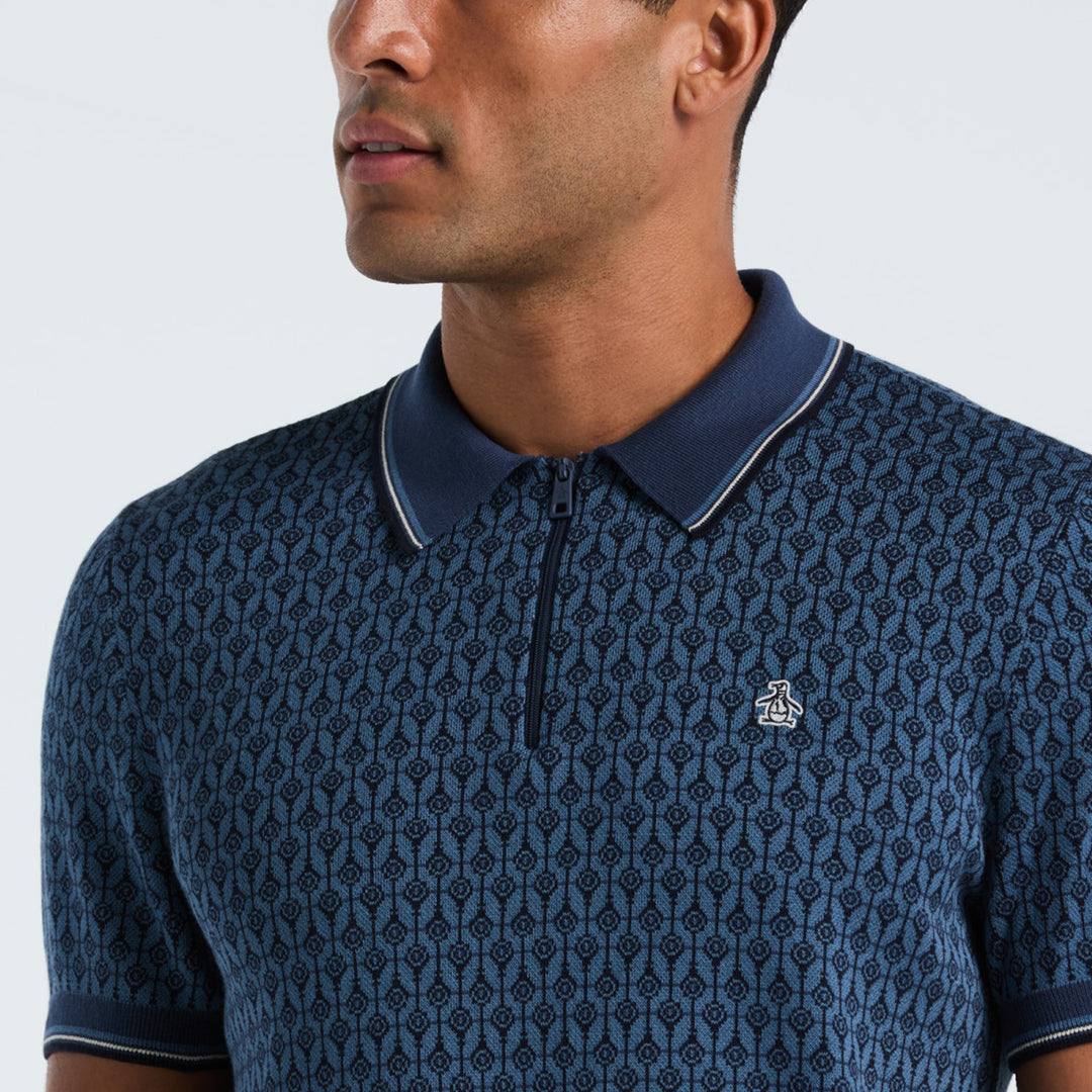 Polo De Algodón Con Jacquard Geo Y Cierre 1/4