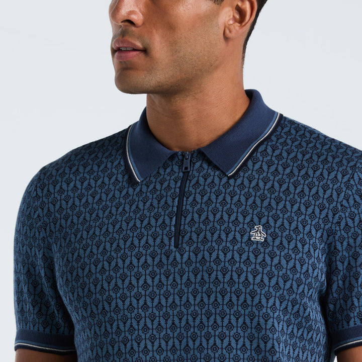 Polo De Algodón Con Jacquard Geo Y Cierre 1/4