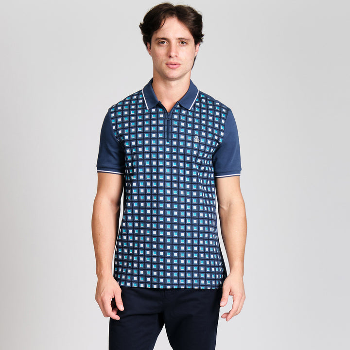 Polo De Algodón Con Jacquard Frontal Y Cierre 1/4