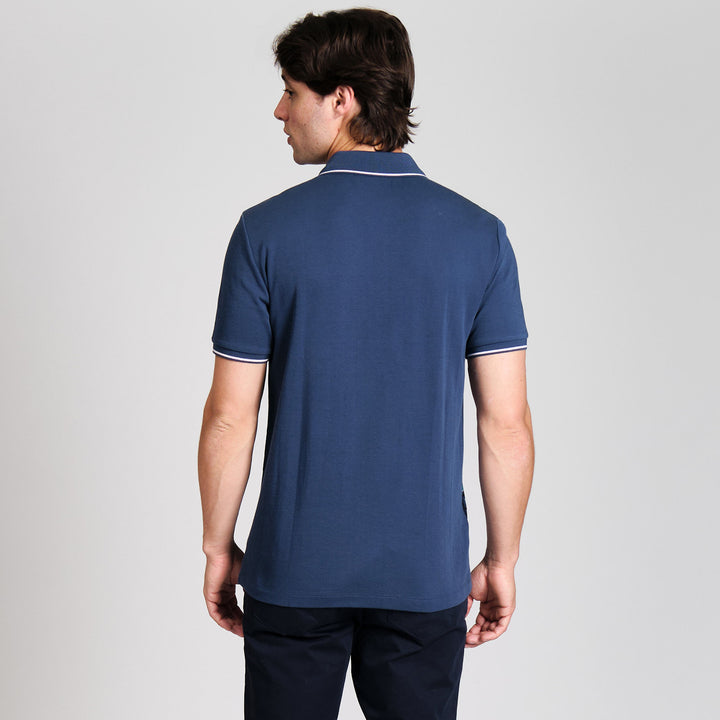 Polo De Algodón Con Jacquard Frontal Y Cierre 1/4