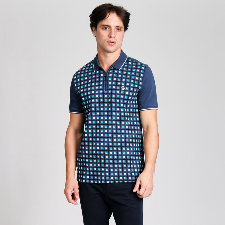 Polo De Algodón Con Jacquard Frontal Y Cierre 1/4