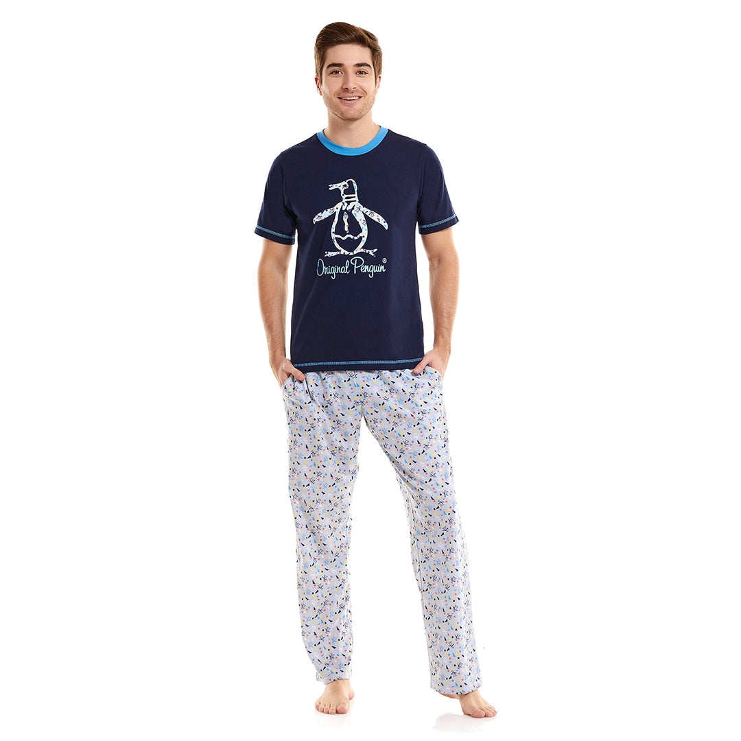 Pijama de niño, manga corta/pantalón largo blanca/ azul de
