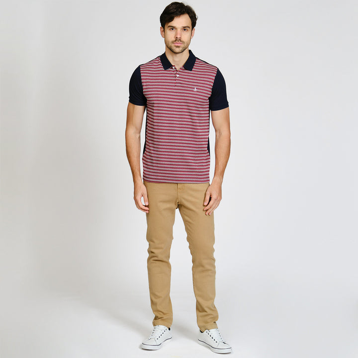 Polo De Algodón Con Jacquard Frontal zigzag