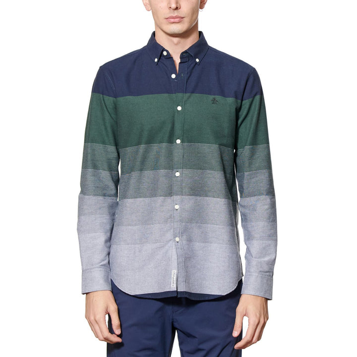 Camisa Manga Larga Oxford Con Franjas Ombre