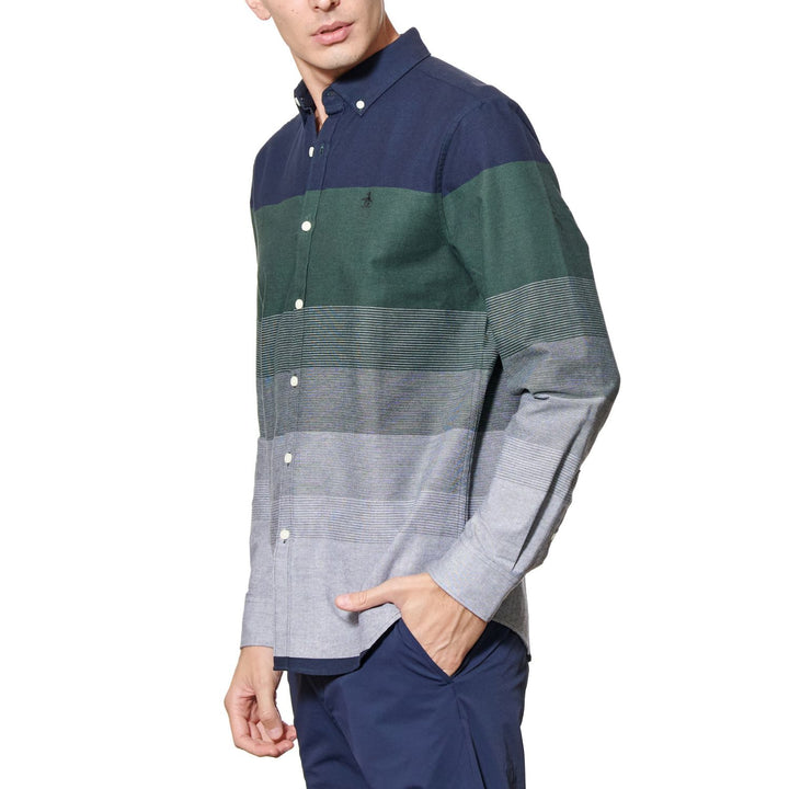 Camisa Manga Larga Oxford Con Franjas Ombre