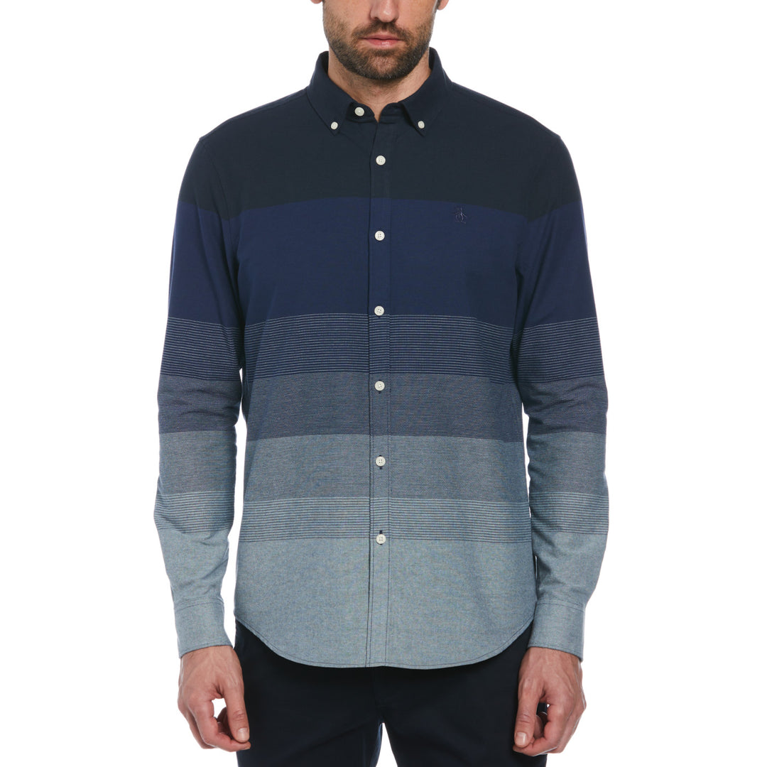 Camisa Manga Larga Oxford Con Franjas Ombre