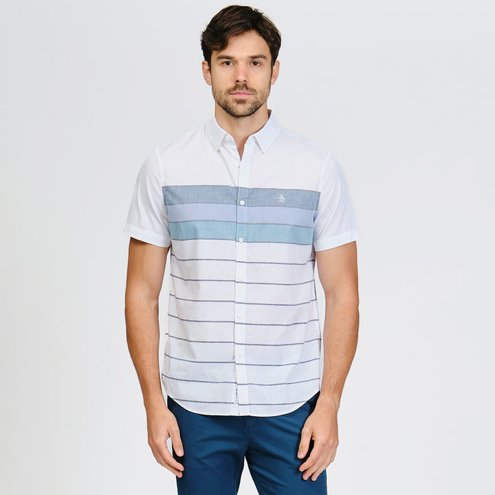 Camisa Manga Corta De Popelina Con Franja En Pecho