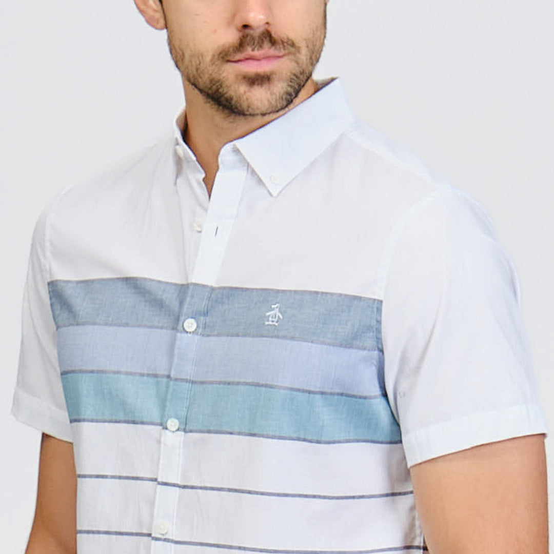 Camisa Manga Corta De Popelina Con Franja En Pecho