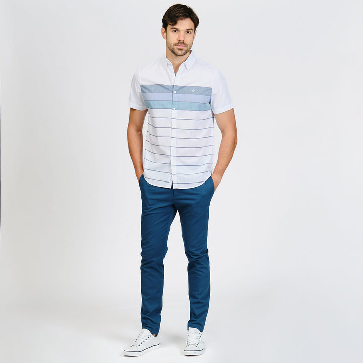 Camisa Manga Corta De Popelina Con Franja En Pecho