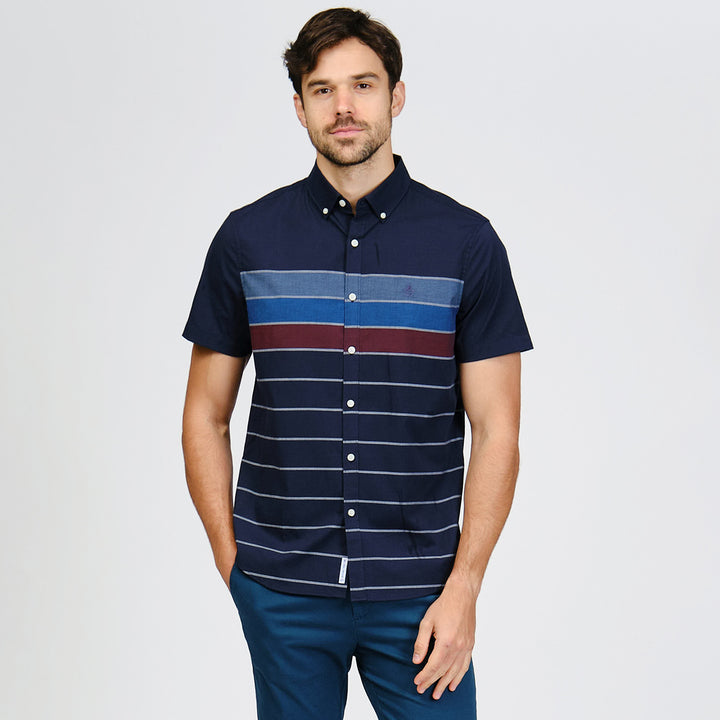 Camisa Manga Corta De Popelina Con Franja En Pecho