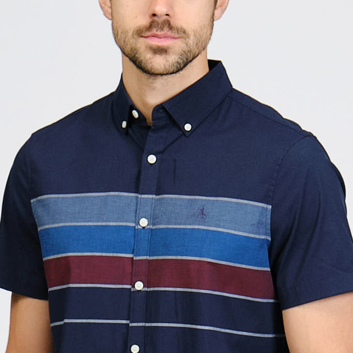 Camisa Manga Corta De Popelina Con Franja En Pecho