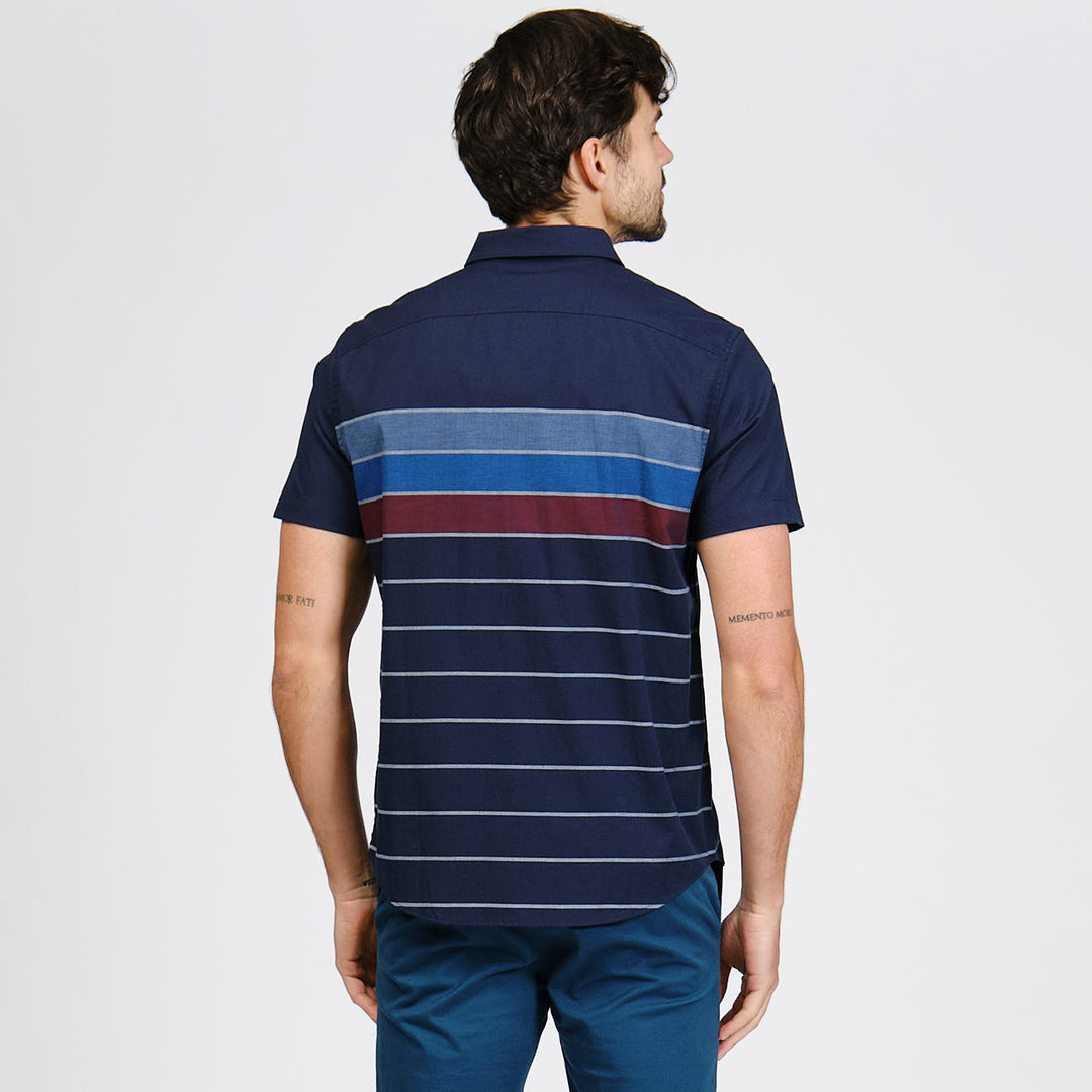 Camisa Manga Corta De Popelina Con Franja En Pecho