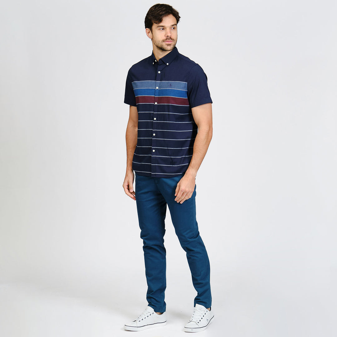 Camisa Manga Corta De Popelina Con Franja En Pecho