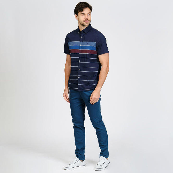 Camisa Manga Corta De Popelina Con Franja En Pecho