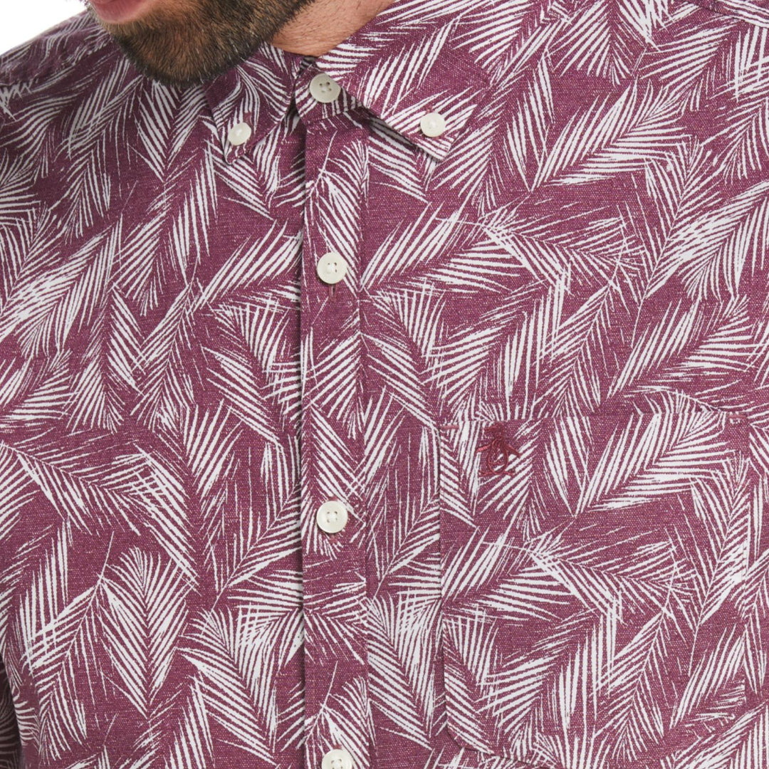 Camisa Manga Corta Poplin Con Estampado De Palmeras