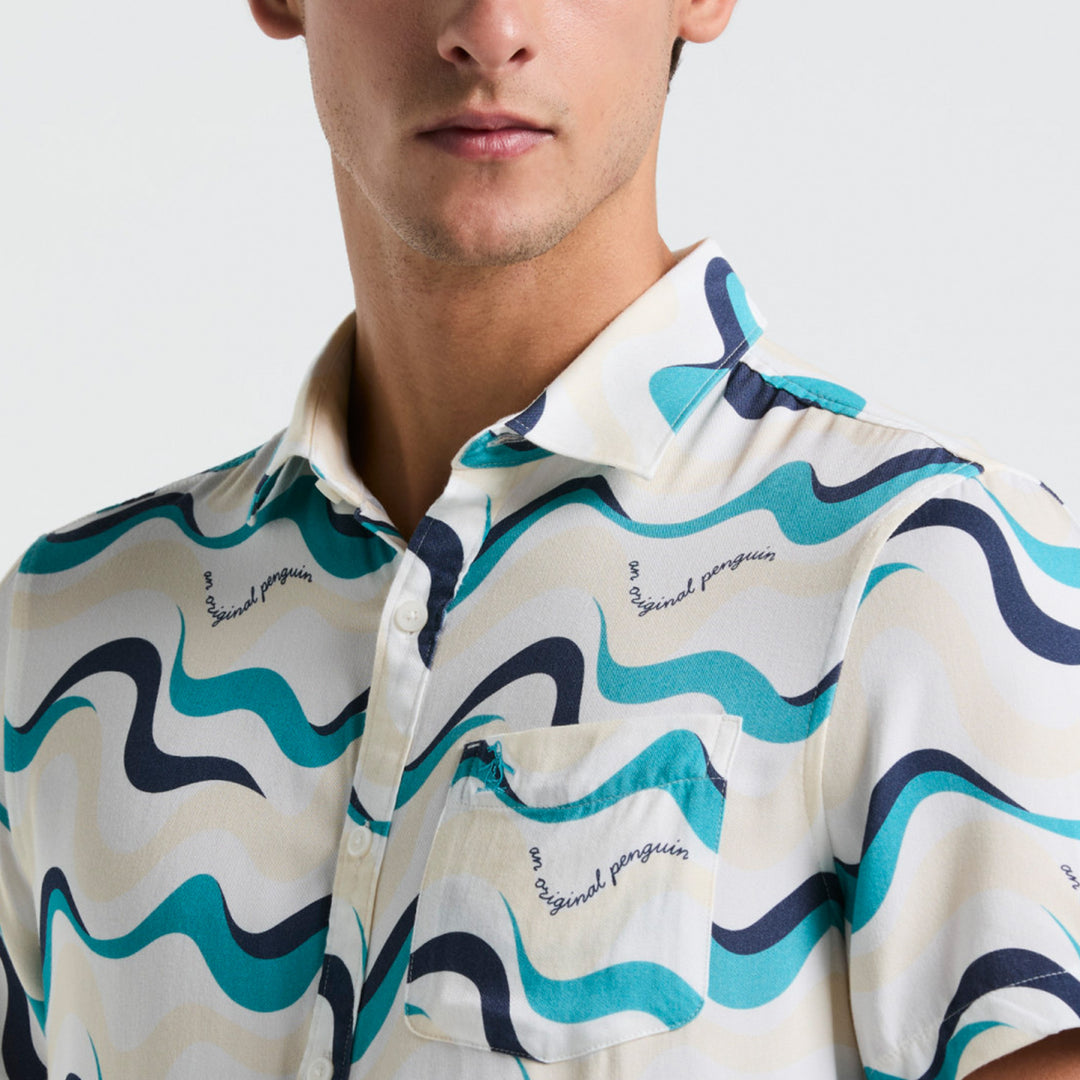 Camisa Manga Corta De Viscosa Full Print Multi Olas