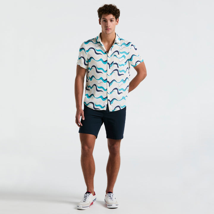 Camisa Manga Corta De Viscosa Full Print Multi Olas