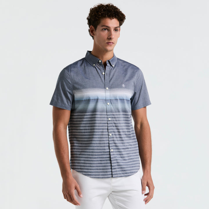 Camisa Manga Corta Lineas En Degradado