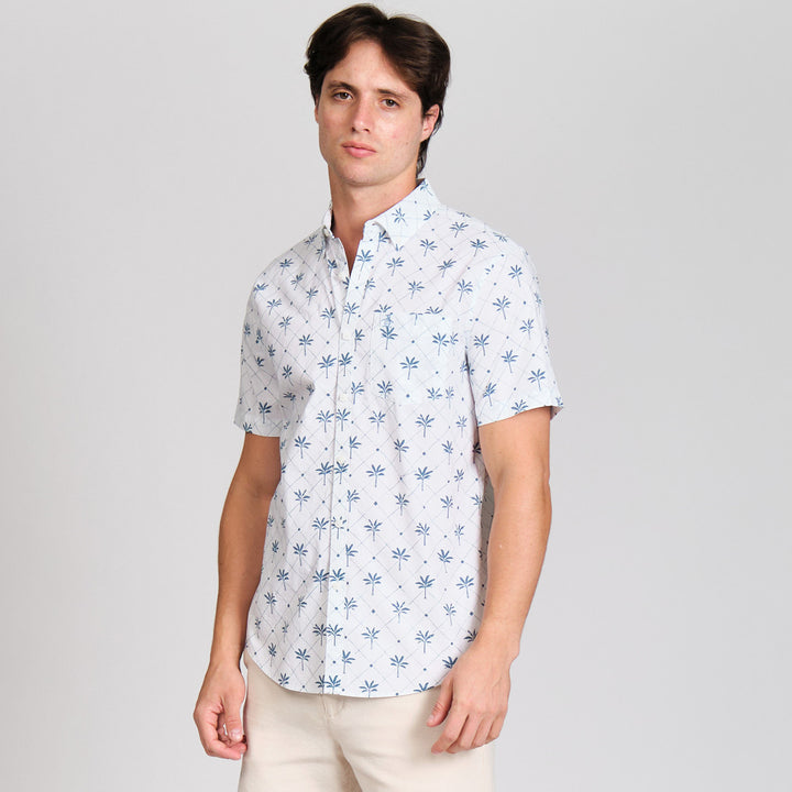Camisa Manga Corta Stretch Con Pequeños Mosaicos De Palmera