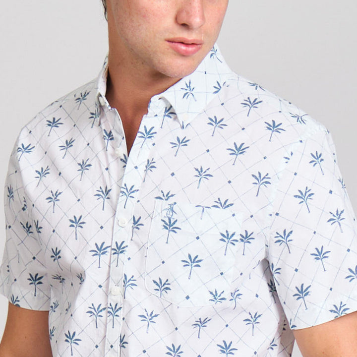 Camisa Manga Corta Stretch Con Pequeños Mosaicos De Palmera