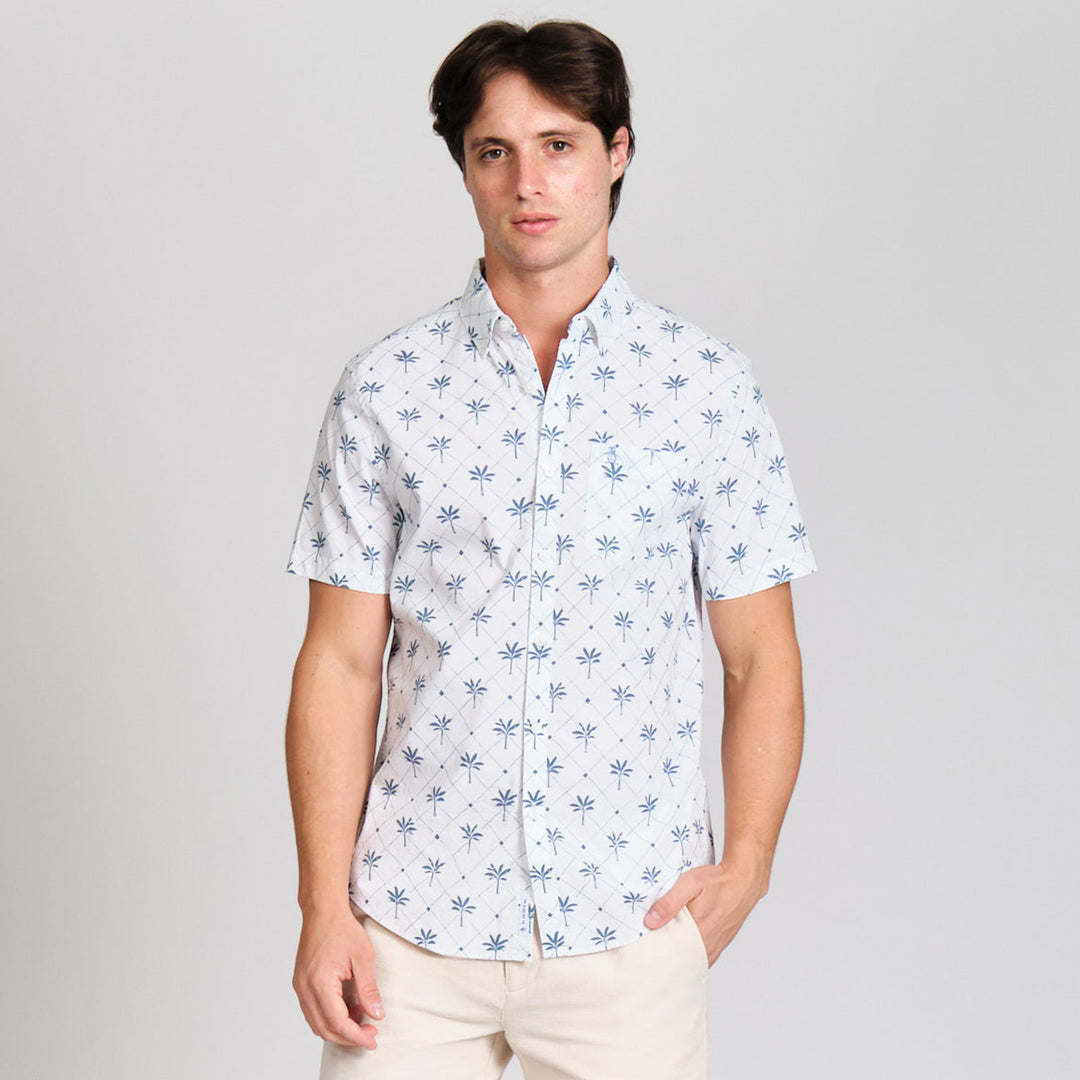Camisa Manga Corta Stretch Con Pequeños Mosaicos De Palmera