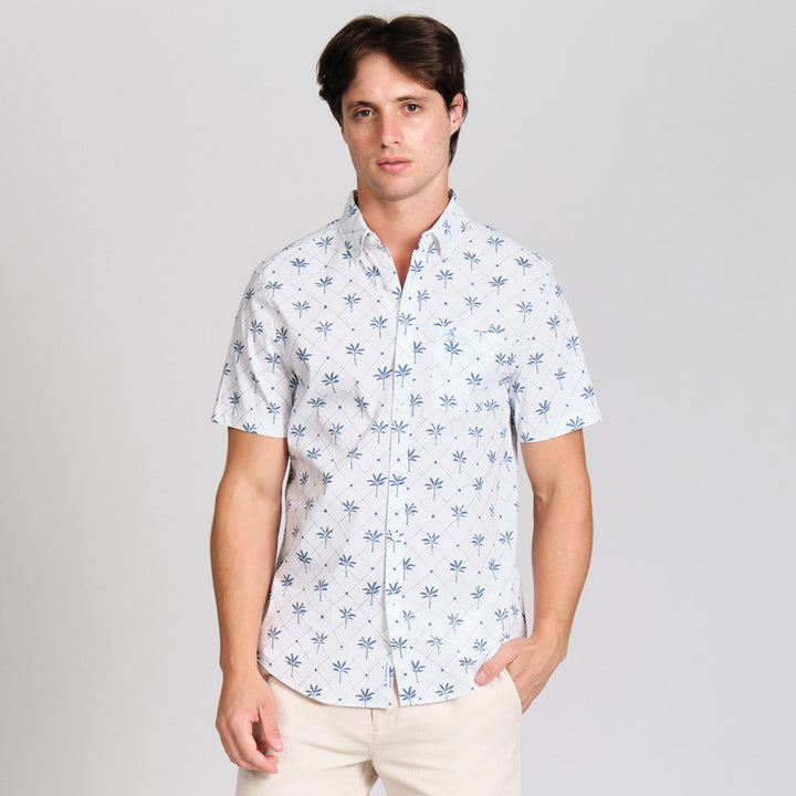 Camisa Manga Corta Stretch Con Pequeños Mosaicos De Palmera