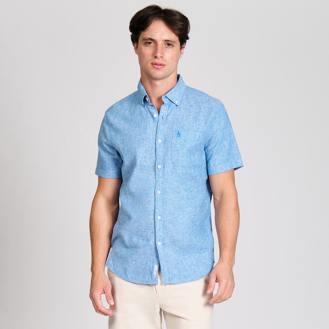 Camisa Manga Corta En Mezcla De Lino