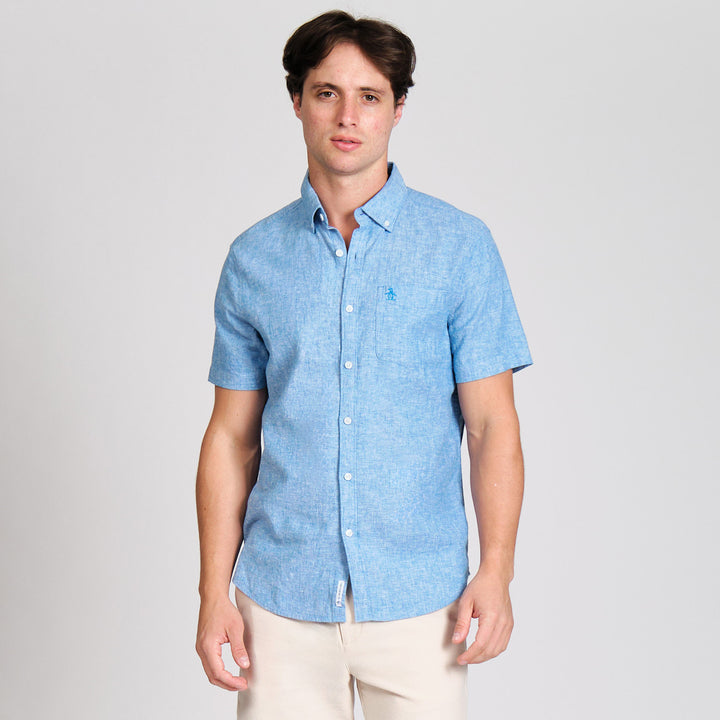 Camisa Manga Corta En Mezcla De Lino