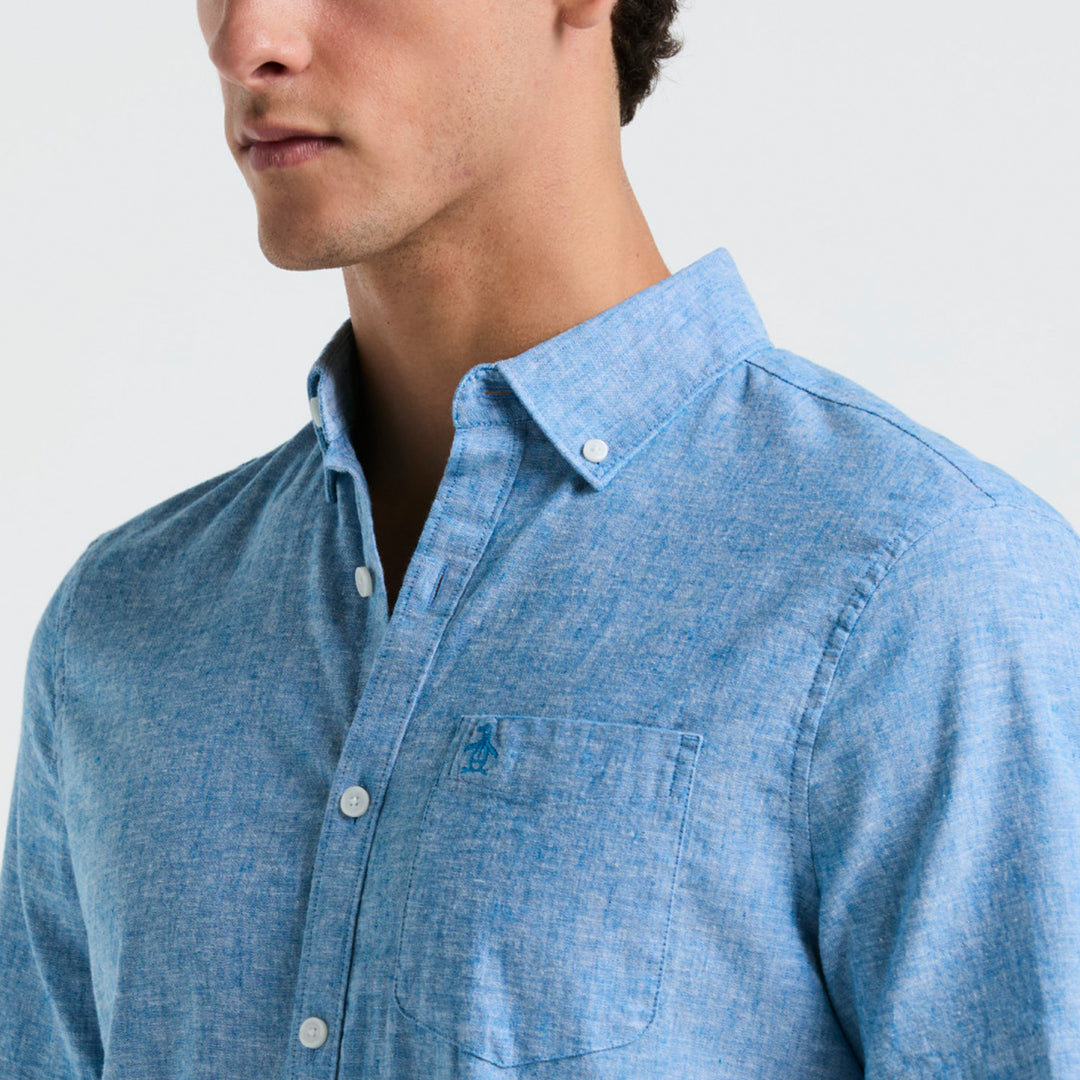 Camisa Manga Corta En Mezcla De Lino