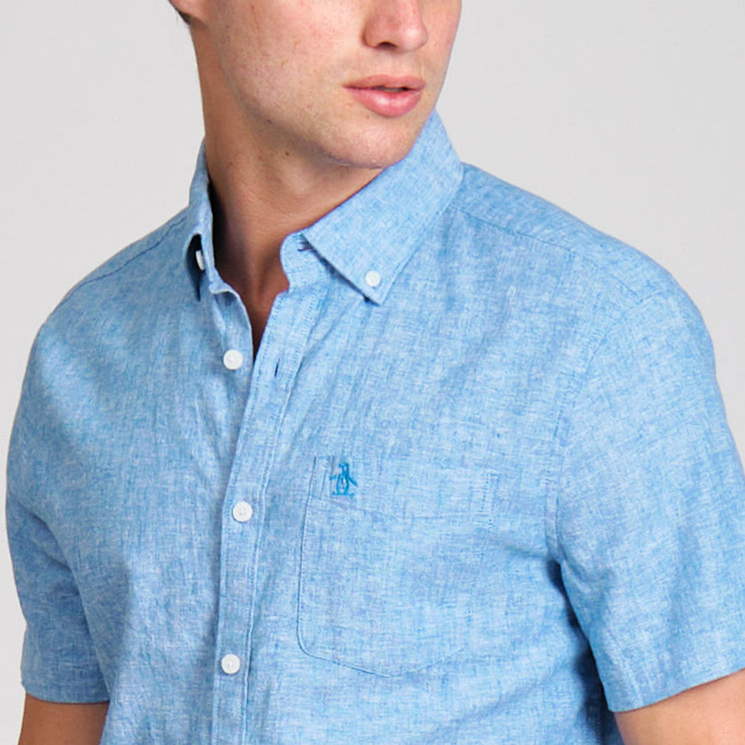 Camisa Manga Corta En Mezcla De Lino