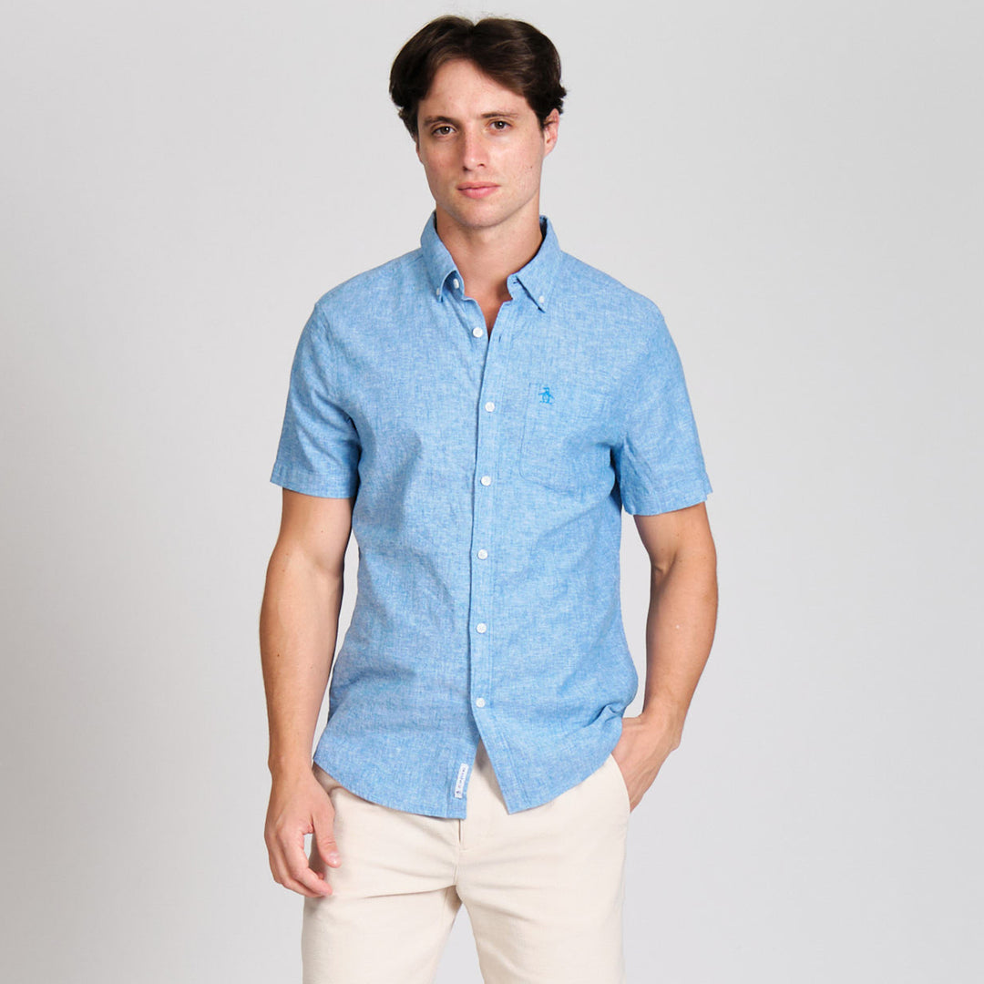 Camisa Manga Corta En Mezcla De Lino