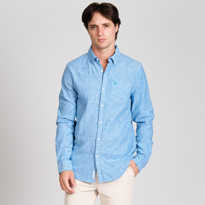 Camisa Manga Larga En Mezcla De Lino