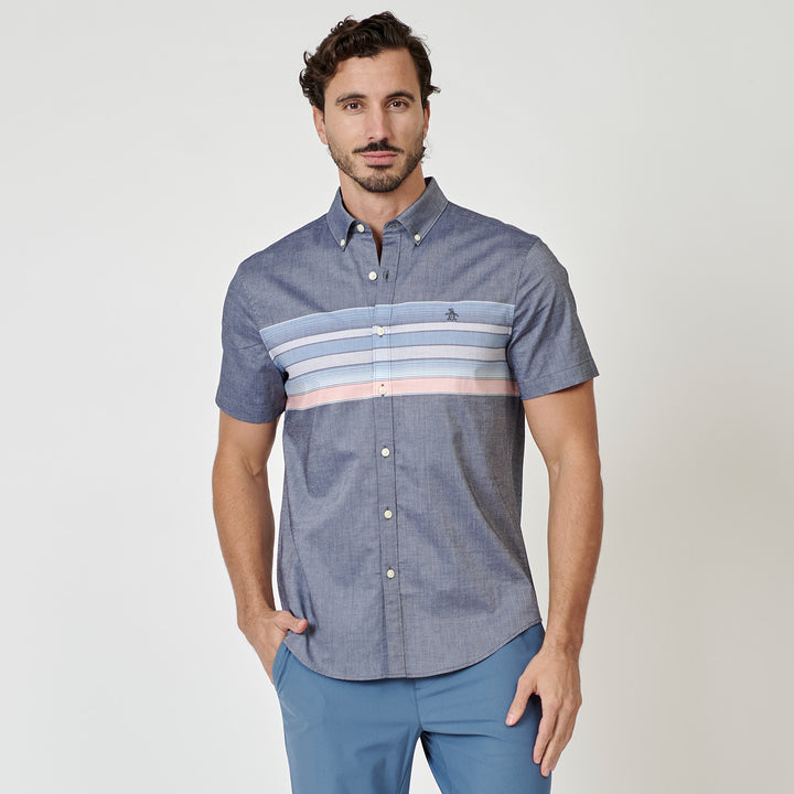 Camisa Manga Corta Con Franja En Pecho