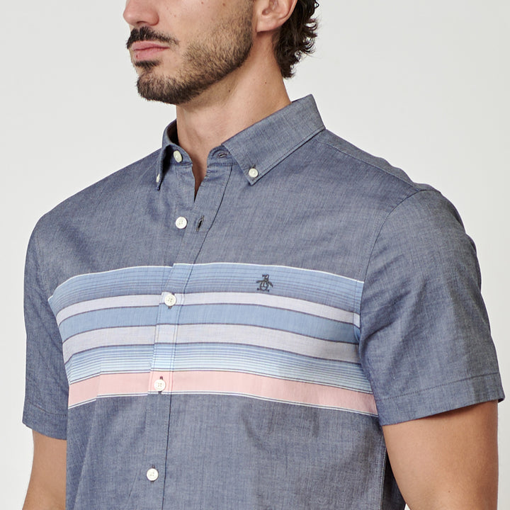 Camisa Manga Corta Con Franja En Pecho