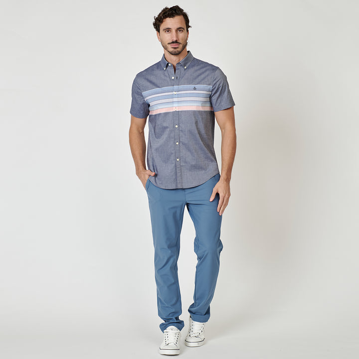 Camisa Manga Corta Con Franja En Pecho