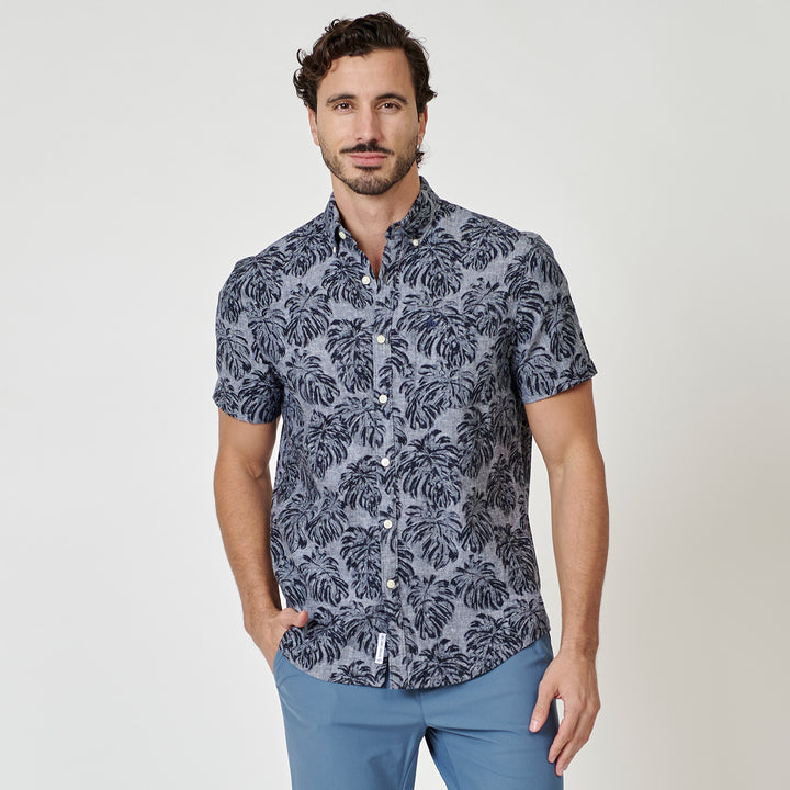 Camisa Manga Corta De Algodón Full Print Monstera