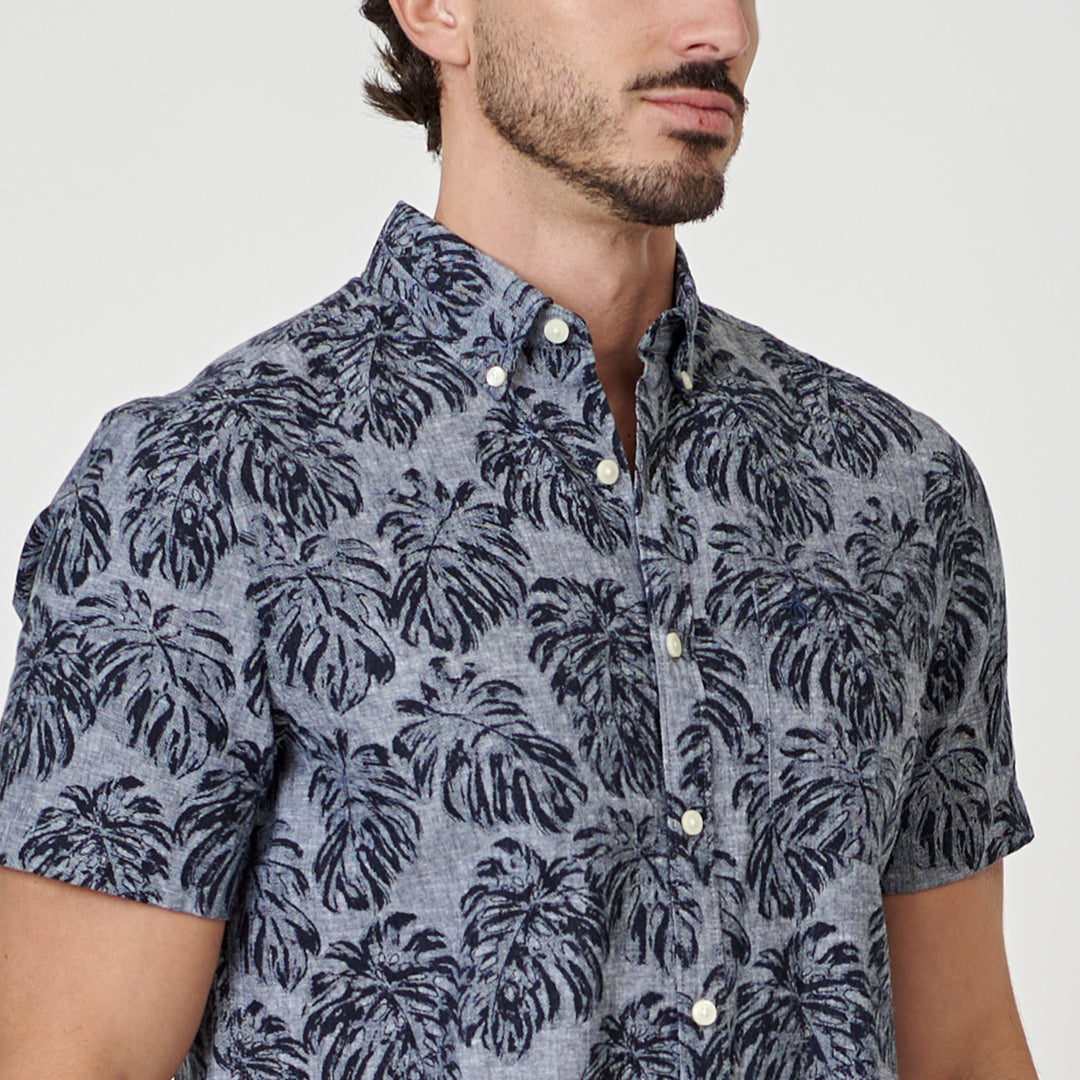 Camisa Manga Corta De Algodón Full Print Monstera