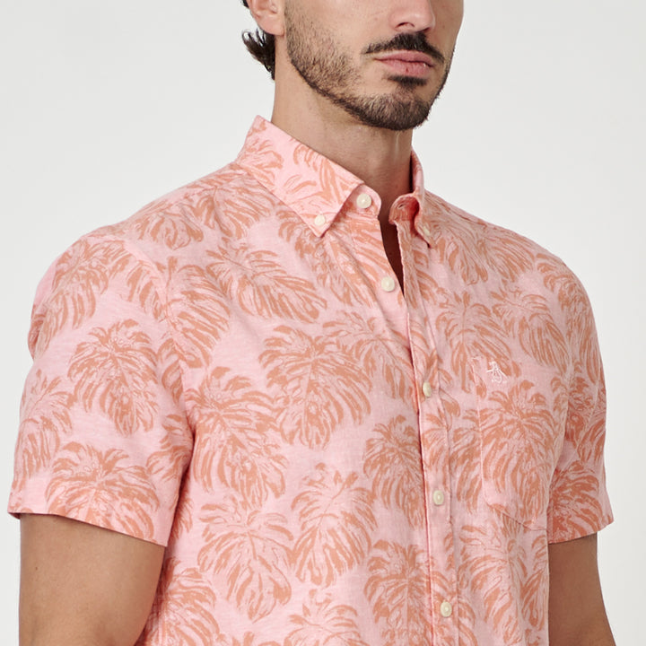 Camisa Manga Corta De Algodón Full Print Monstera