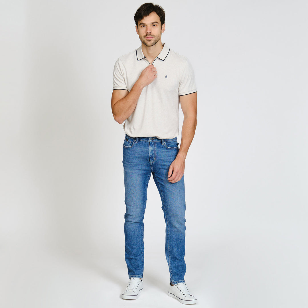 Jeans Rectos Con Deslavado Denim