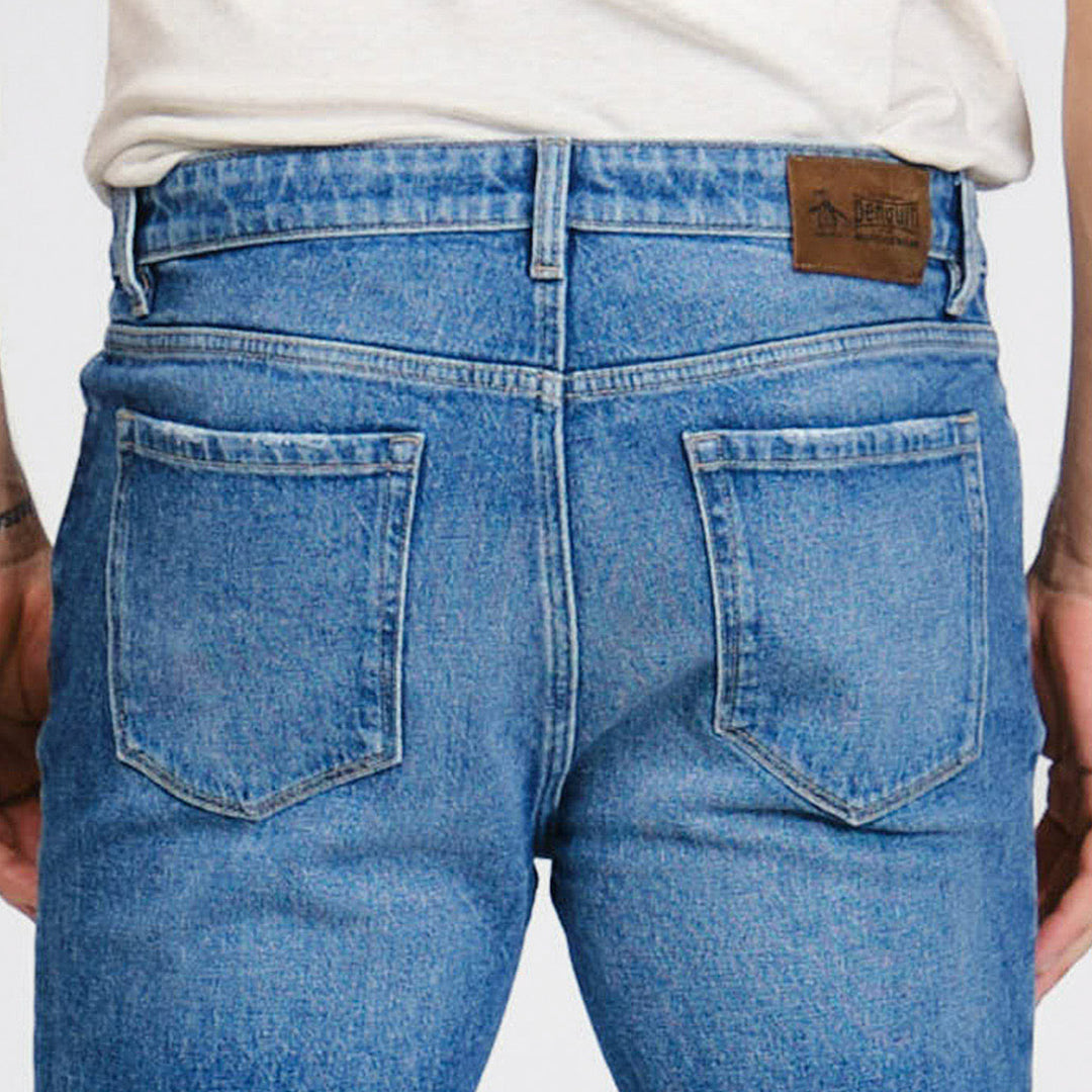 Jeans Rectos Con Deslavado Denim