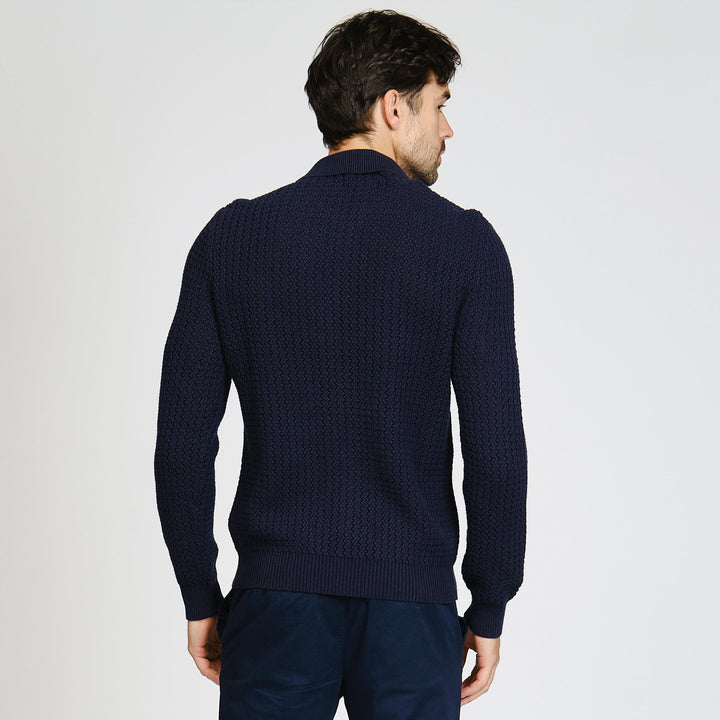 Suéter Polo De Manga Larga Con Puntada Zigzag