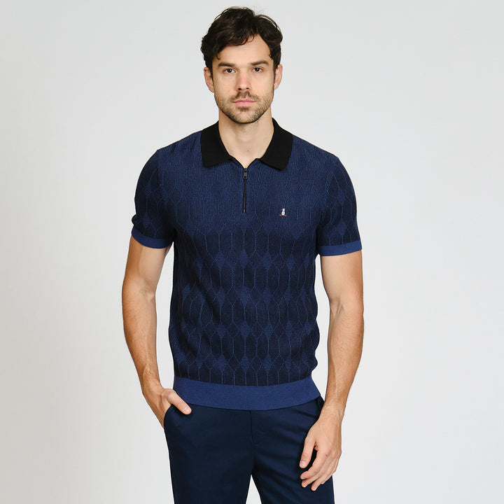 Polo De Algodón Con Jaquard Novelty Y Cierre 1/4