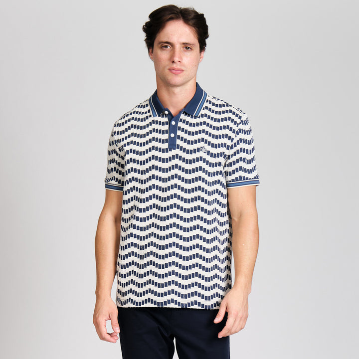 Polo De Algodón Con Jacquard Texturizado En zigzag